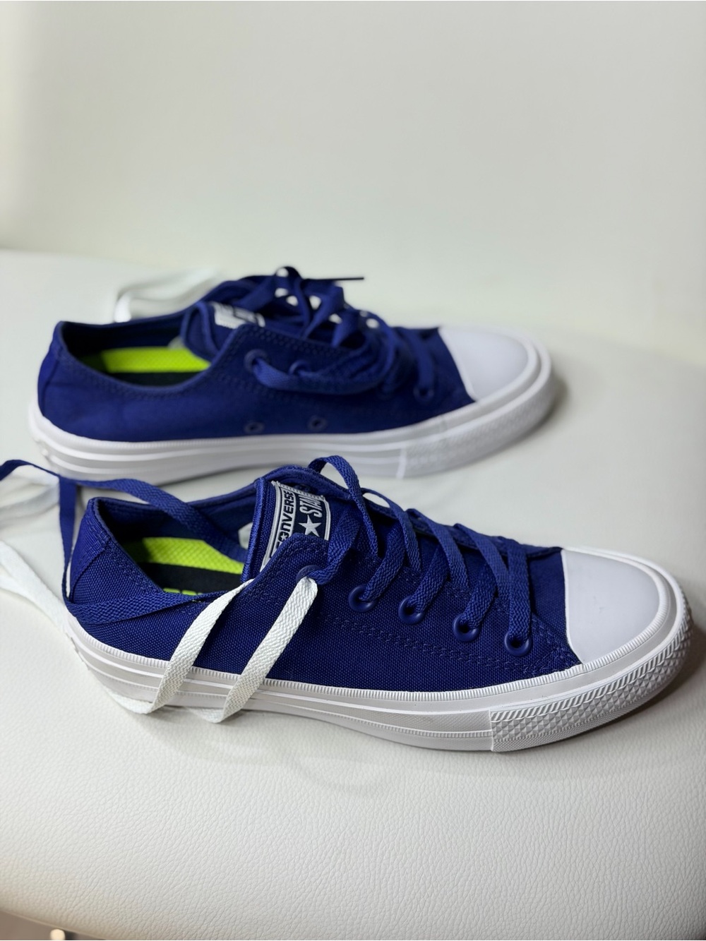 NWOT Converse Women’s Kids Size 37 Low Top Sneakers in Navy White Neon Green